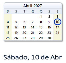 10 Abril 2027 calendario