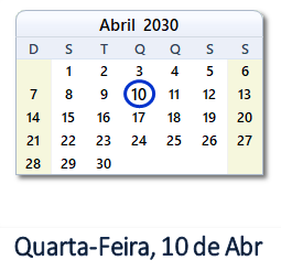 10 Abril 2030 calendario