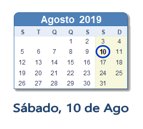 10 Agosto 2019 calendario