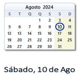 10 Agosto 2024 calendario