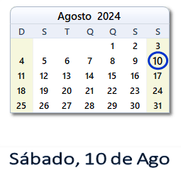 10 Agosto 2024 calendario