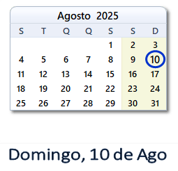 10 Agosto 2025 calendario