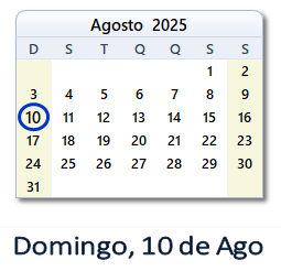 10 Agosto 2025 calendario