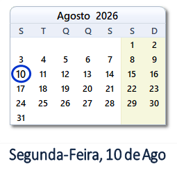10 Agosto 2026 calendario