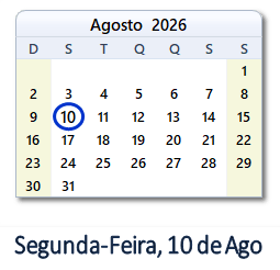 10 Agosto 2026 calendario