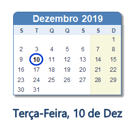 10 Dezembro 2019 calendario