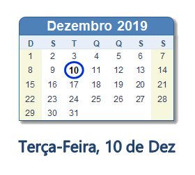 10 Dezembro 2019 calendario