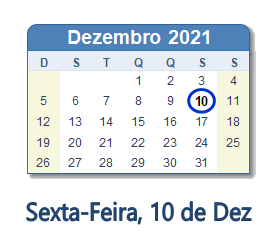 10 Dezembro 2021 calendario