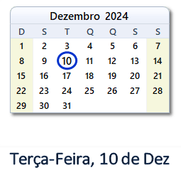 10 Dezembro 2024 calendario