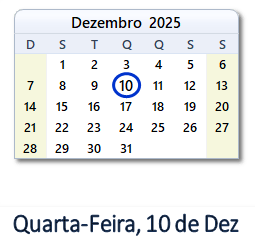 10 Dezembro 2025 calendario