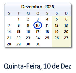 10 Dezembro 2026 calendario