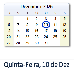 10 Dezembro 2026 calendario