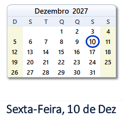 10 Dezembro 2027 calendario