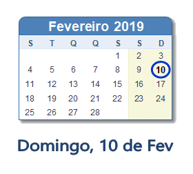 10 Fevereiro 2019 calendario