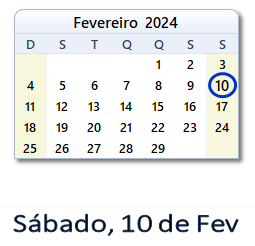 10 Fevereiro 2024 calendario