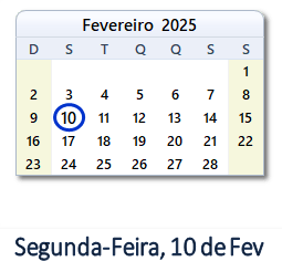10 Fevereiro 2025 calendario