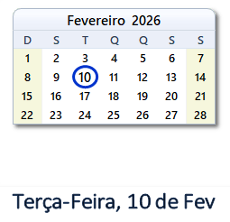 10 Fevereiro 2026 calendario