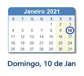 10 Janeiro 2021 calendario
