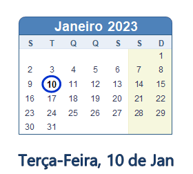10 Janeiro 2023 calendario