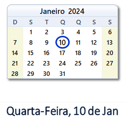 10 Janeiro 2024 calendario