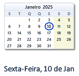 10 Janeiro 2025 calendario