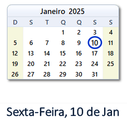 10 Janeiro 2025 calendario