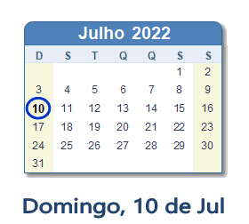 10 Julho 2022 calendario