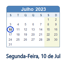 10 Julho 2023 calendario