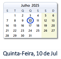10 Julho 2025 calendario