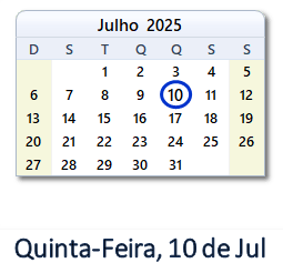 10 Julho 2025 calendario