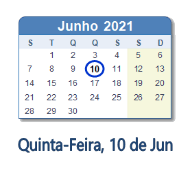 10 Junho 2021 calendario