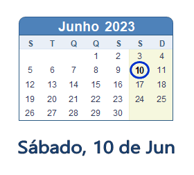 10 Junho 2023 calendario