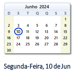 10 Junho 2024 calendario