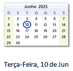 10 Junho 2025 calendario