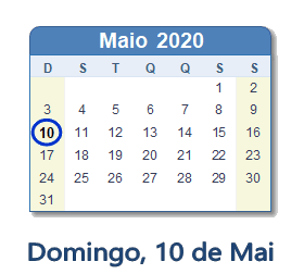 10 Maio 2020 calendario