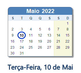 10 Maio 2022 calendario