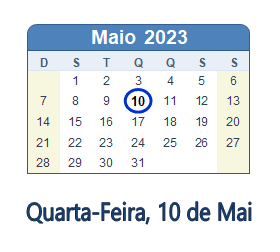 10 Maio 2023 calendario