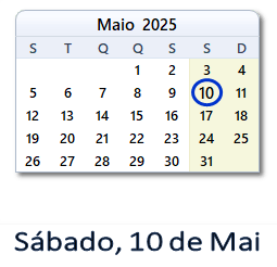 10 Maio 2025 calendario