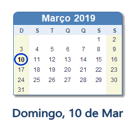 10 Março 2019 calendario