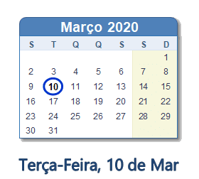 10 Março 2020 calendario