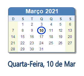10 Março 2021 calendario