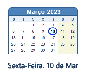 10 Março 2023 calendario
