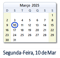 10 Março 2025 calendario