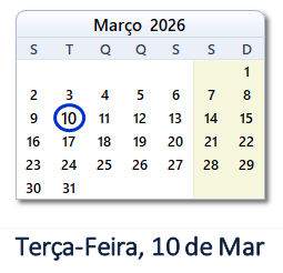 10 Março 2026 calendario