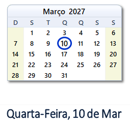 10 Março 2027 calendario
