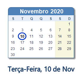 10 Novembro 2020 calendario