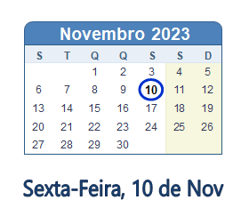 10 Novembro 2023 calendario