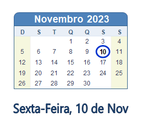 10 Novembro 2023 calendario