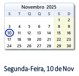 10 Novembro 2025 calendario