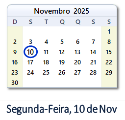 10 Novembro 2025 calendario